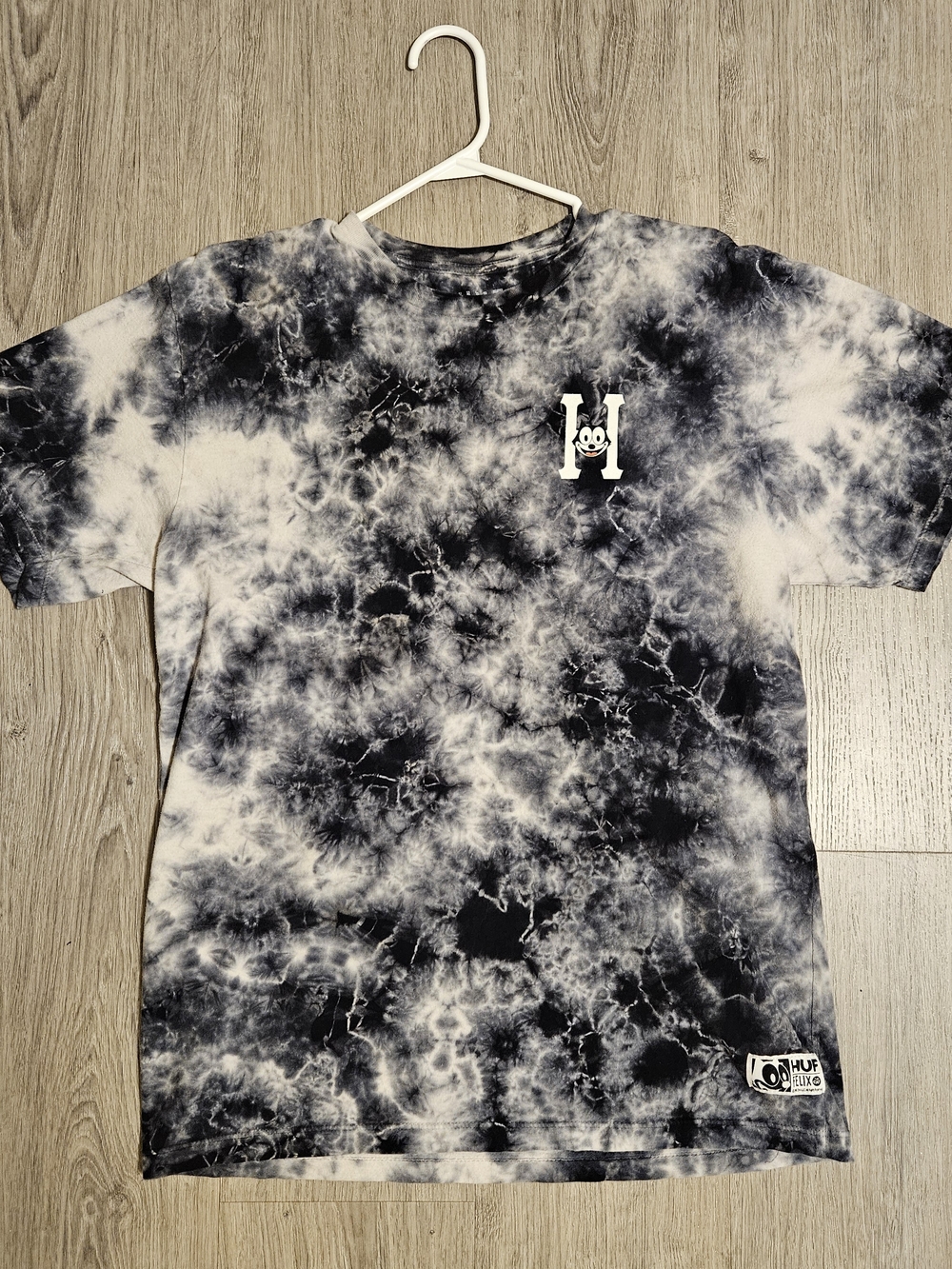 HUF x Felix The Cat Black & White Marble Tie-Dye Tee